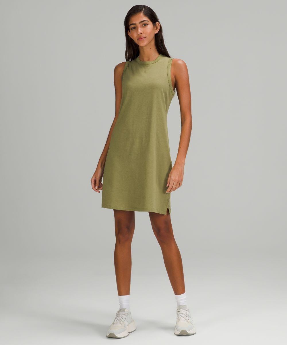Lululemon Olive Green Classic Fit Cotton Blend Sleeveless Tank Dress Sz 6